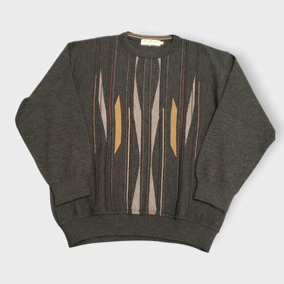 Vintage Norm Thompson 3D Knit Wool Blend  Sweater Grey Sz XL Grandpa 90s Cosby - Picture 1 of 13